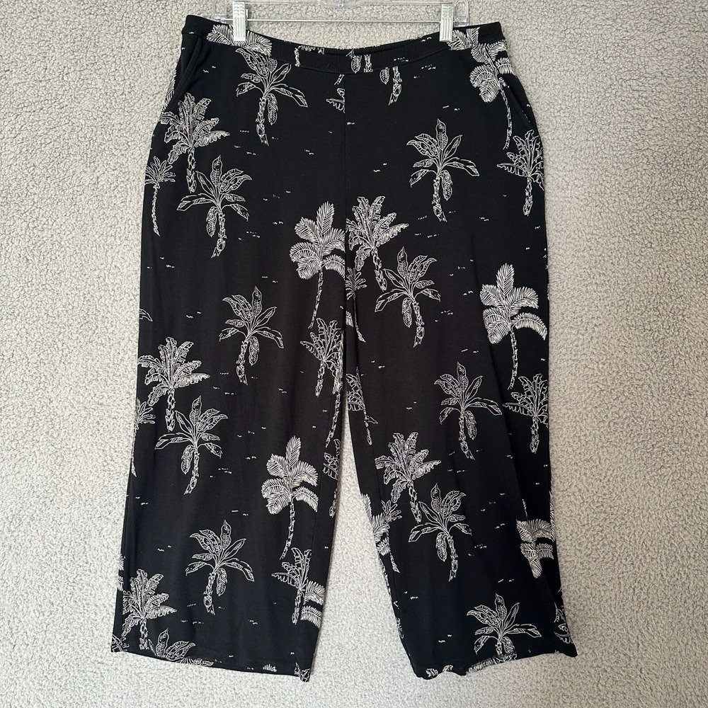 J.Jill Wearever Cropped Pants Womens Large Dark Floral Basic‎ Beach Vacation